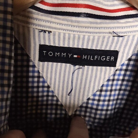 Tommy Hilfiger Blue White Check Short Sleeve Button Down - Picture 4 of 4
